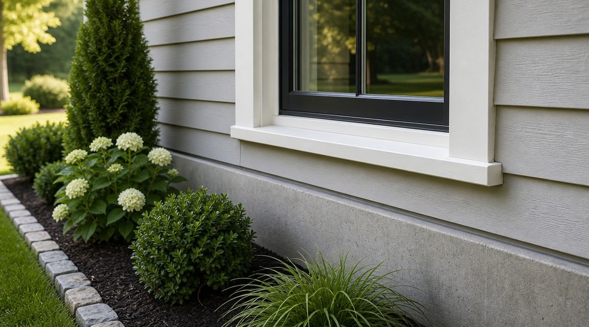 Meet the Biggest Spider In Ontario: Facts & Safety 4 A close-up view of a house exterior showing light grey siding, a modern black window, and landscaping.