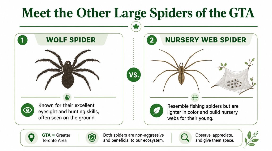 Meet the Biggest Spider In Ontario: Facts & Safety 2 An infographic comparing the Wolf Spider and Nursery Web Spider found in the Greater Toronto Area.