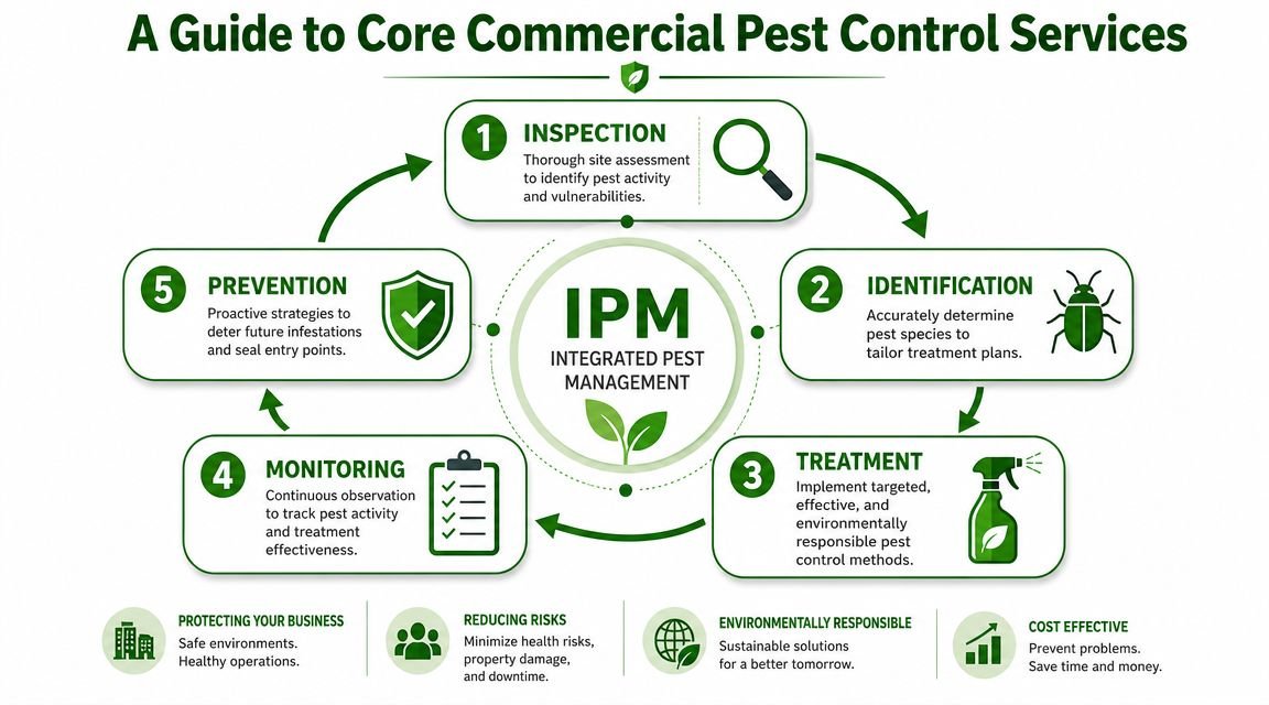 Commercial Pest Control in Toronto: A 2026 Business Guide 2 A circular infographic detailing the five core stages of an integrated pest management process for commercial buildings.