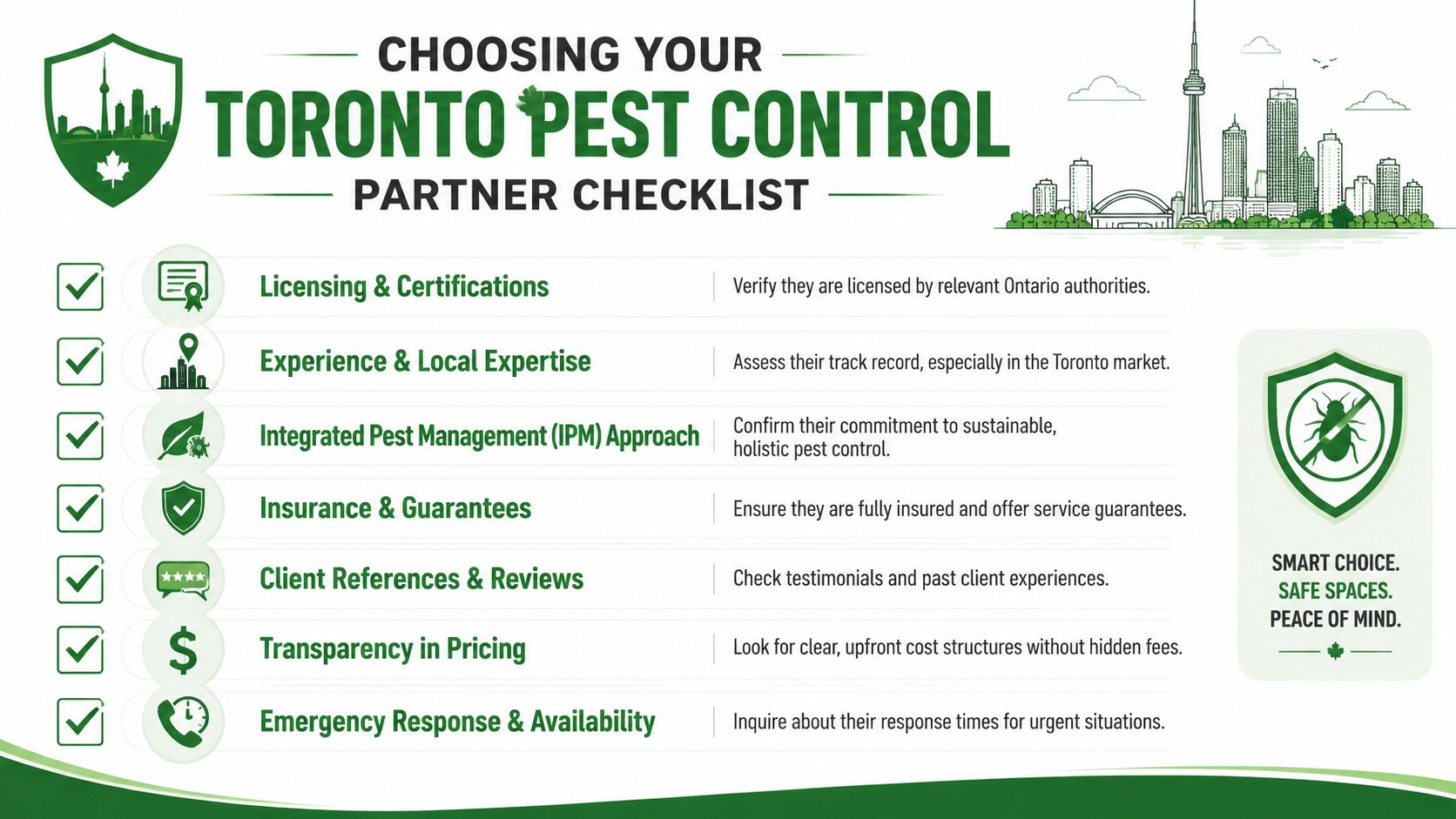 Commercial Pest Control Toronto: Protect Your Business 2026 3 A checklist for choosing a professional Toronto pest control company featuring seven essential service criteria.