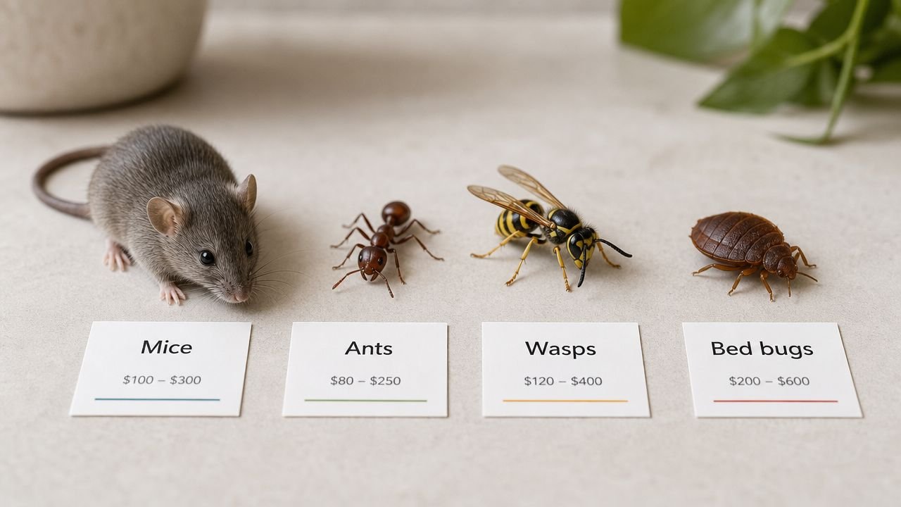 Pest Control Toronto Price: A 2026 Cost Guide for Homeowners 2 Pest control options including mice, ants, wasps, and bed bugs with their associated pricing ranges.