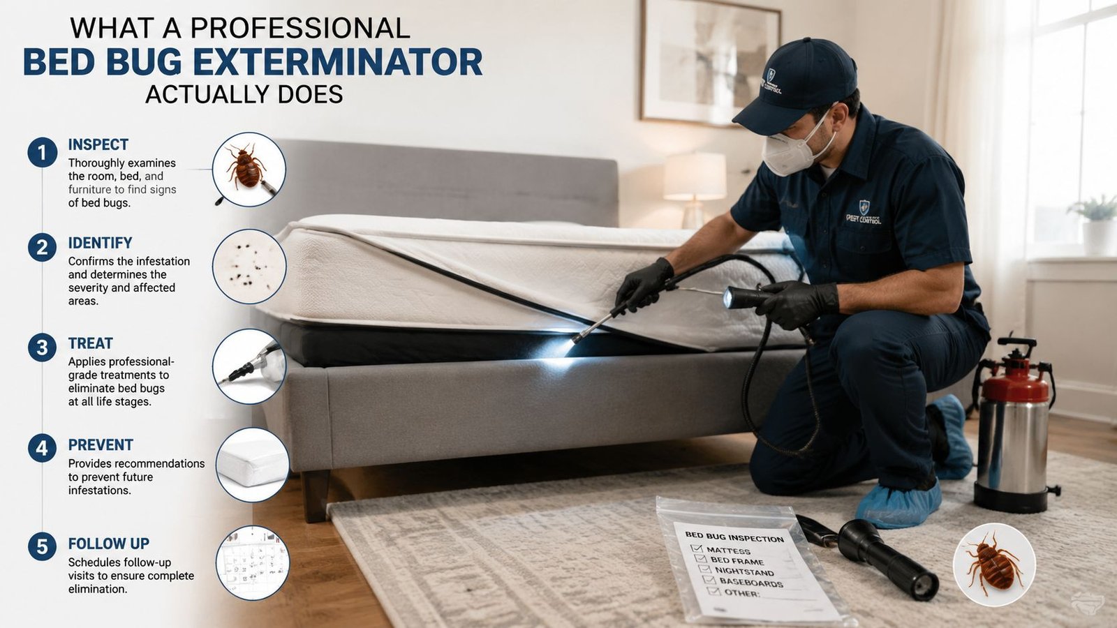 Best Bed Bug Exterminator Toronto: Your 2026 Guide 1 A professional bed bug exterminator inspecting and treating a bedroom for a bed bug infestation.