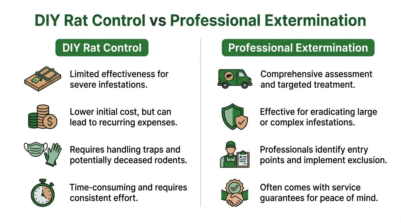 Exterminators for Rats in Toronto: The 2026 Homeowner Guide 2 A comparison chart outlining the pros and cons of DIY rat control versus professional extermination services.