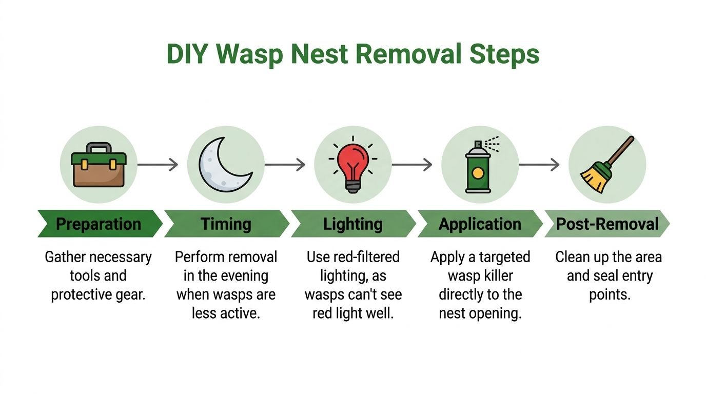 How to Get Rid of Wasps in Toronto Homes 3 An infographic detailing five simple steps for DIY wasp nest removal including preparation and safety tips.