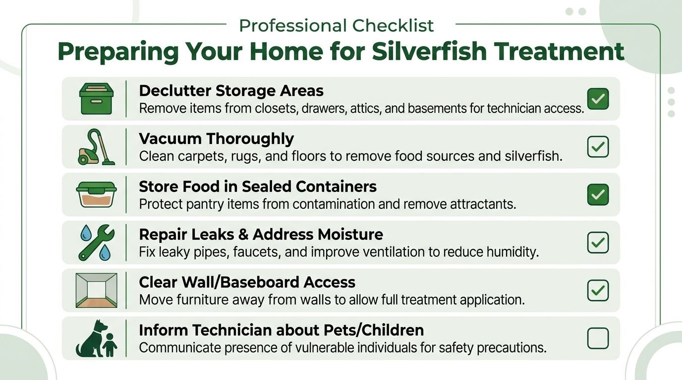 Pest Control for Silverfish: A Toronto Homeowner's Guide 3 A professional checklist for preparing your home for a silverfish pest control treatment service.